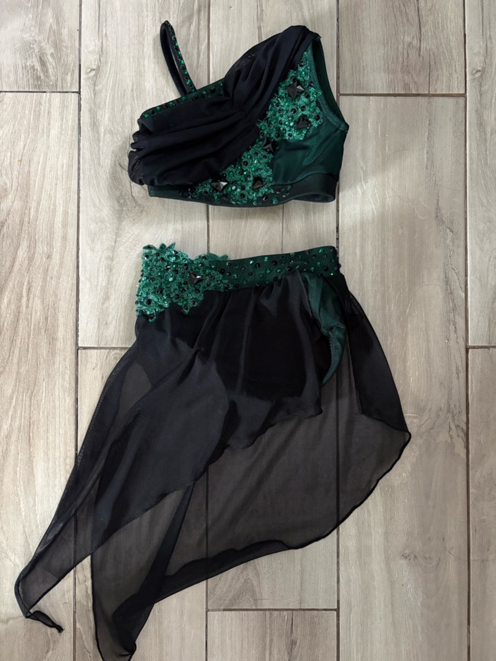 Patrick J Dancewear / Custom Emerald Green & Black Two-Piece Dance Costume (CM)